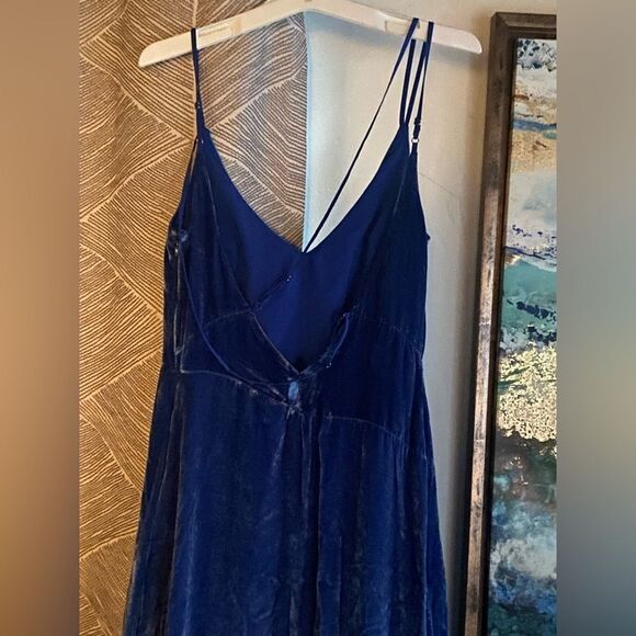For Love And Lemons Maxi Dress Womens Sz M  Cobalt Blue Velvet Full Length Open - Picture 9 of 16